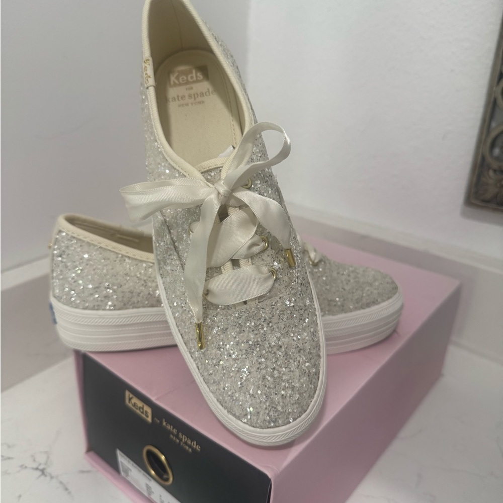 Keds Women's Glitter Sneakers - Silver and White